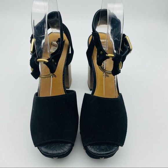 Free People Black Suede Peep Toe Platform Clog Sandals NWT, Size 7 - Picture 9 of 16